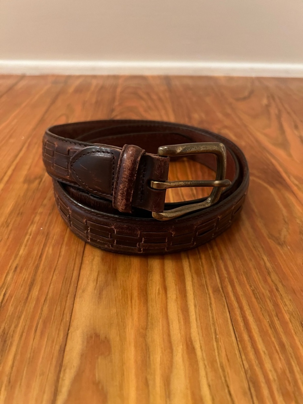 Men’s Vintage G.H. Bass & Co. Brown Leather Half Braided Belt Gold Buckle Sz 38
